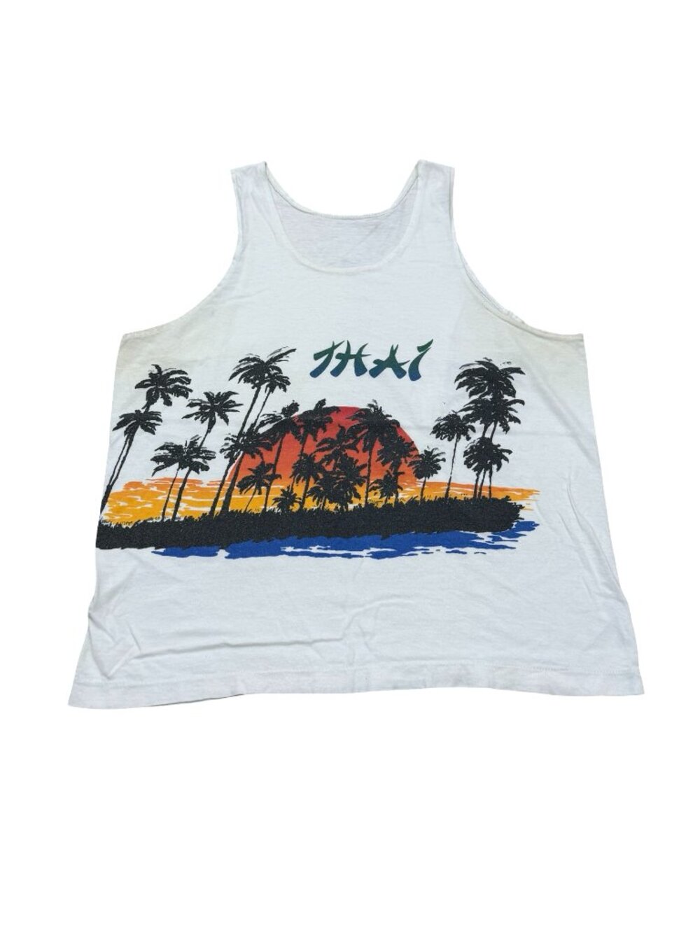 Vintage Thailand Palm Tree Tank Top White Single Stitch Cotton Graphic Tank